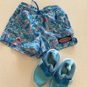 Vineyard Vines Blue Floral Shorts and Aqua Shoes Set